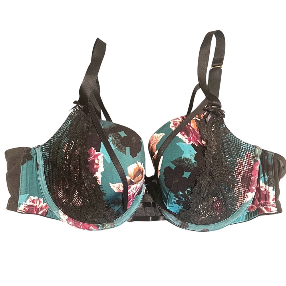 Cacique Floral Lace Bra & underwear set - Black and Teal 42B & 18/20